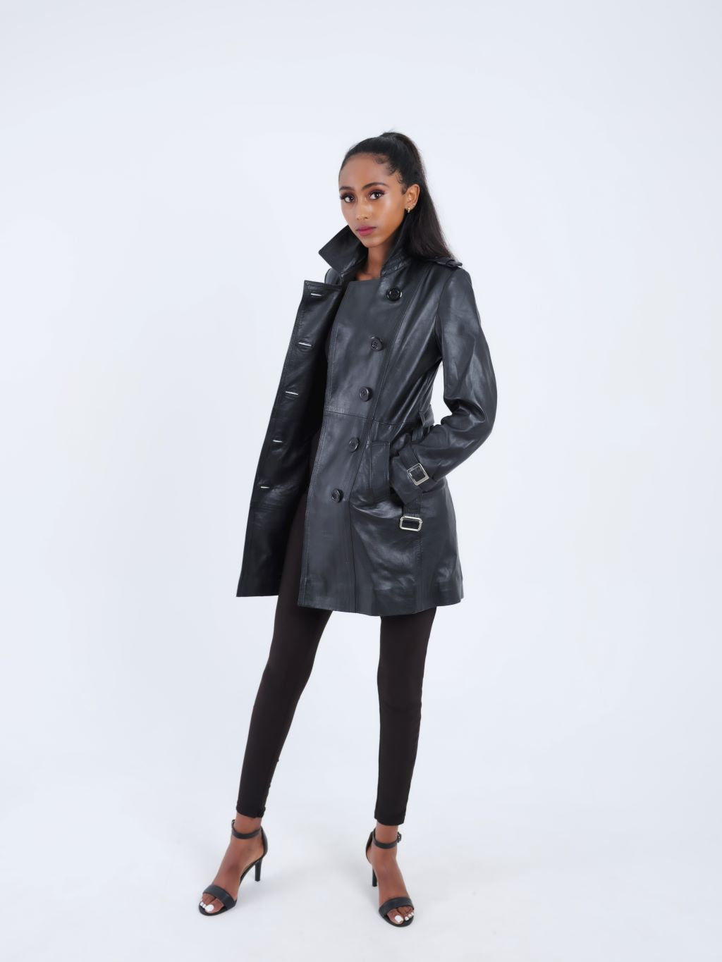 SHIRE - Manteau "Trench" en cuir noir