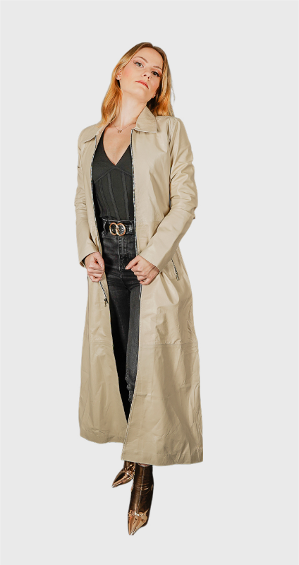 ASELA - Manteau "Trench" en cuir blanc femme