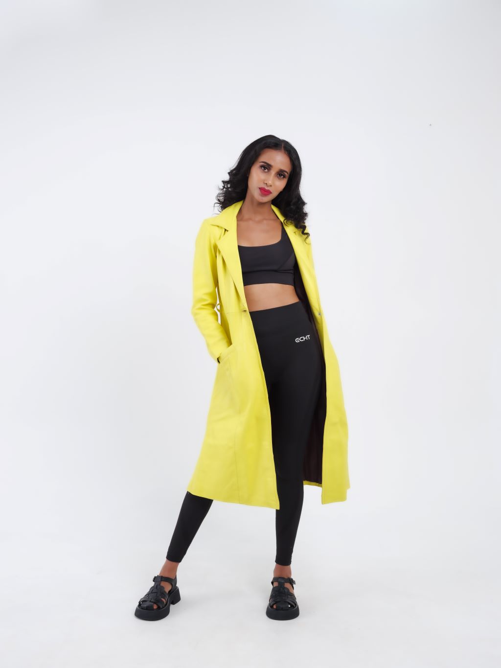 ZEWAY - Manteau "Trench" en cuir Jaune