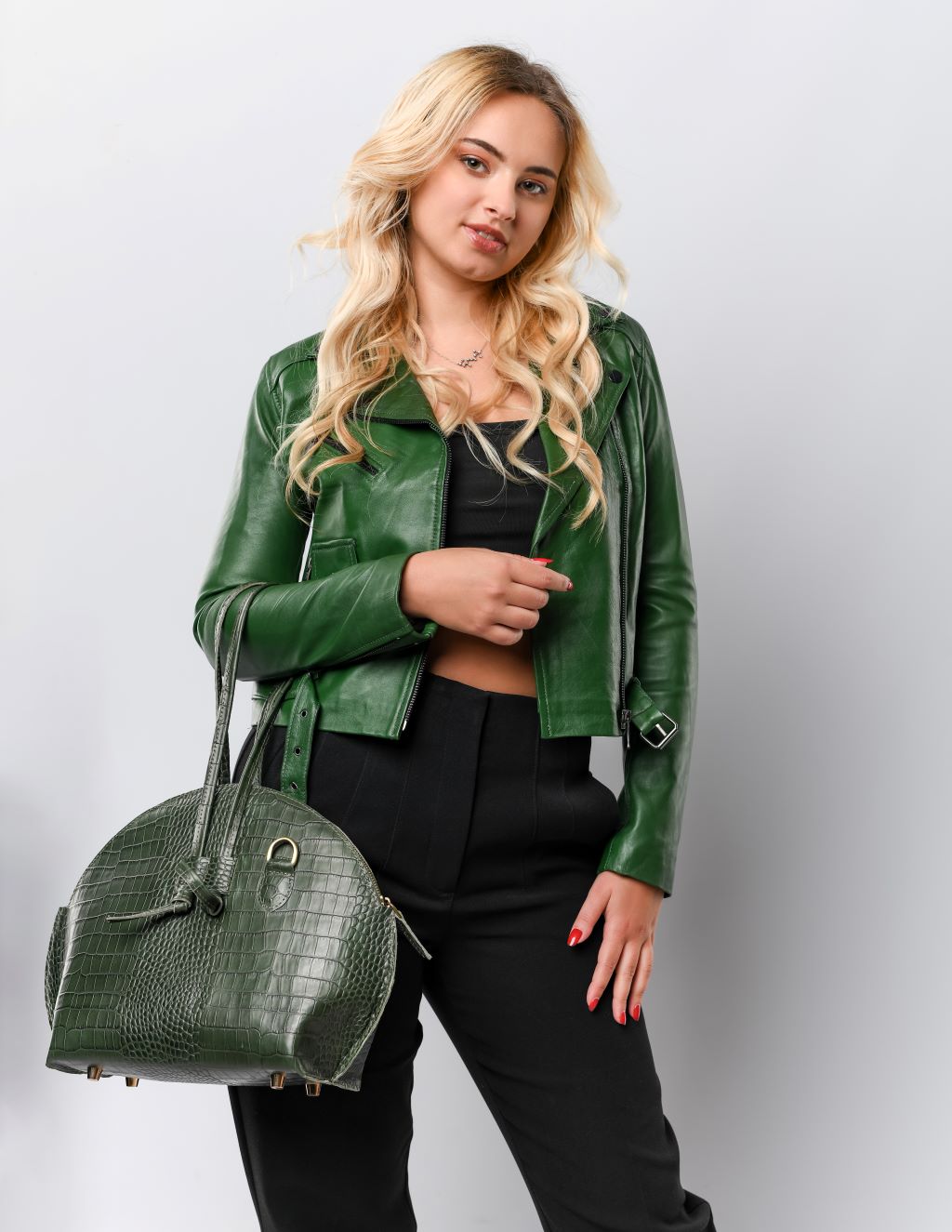 Sac à main moyen en cuir style Croco