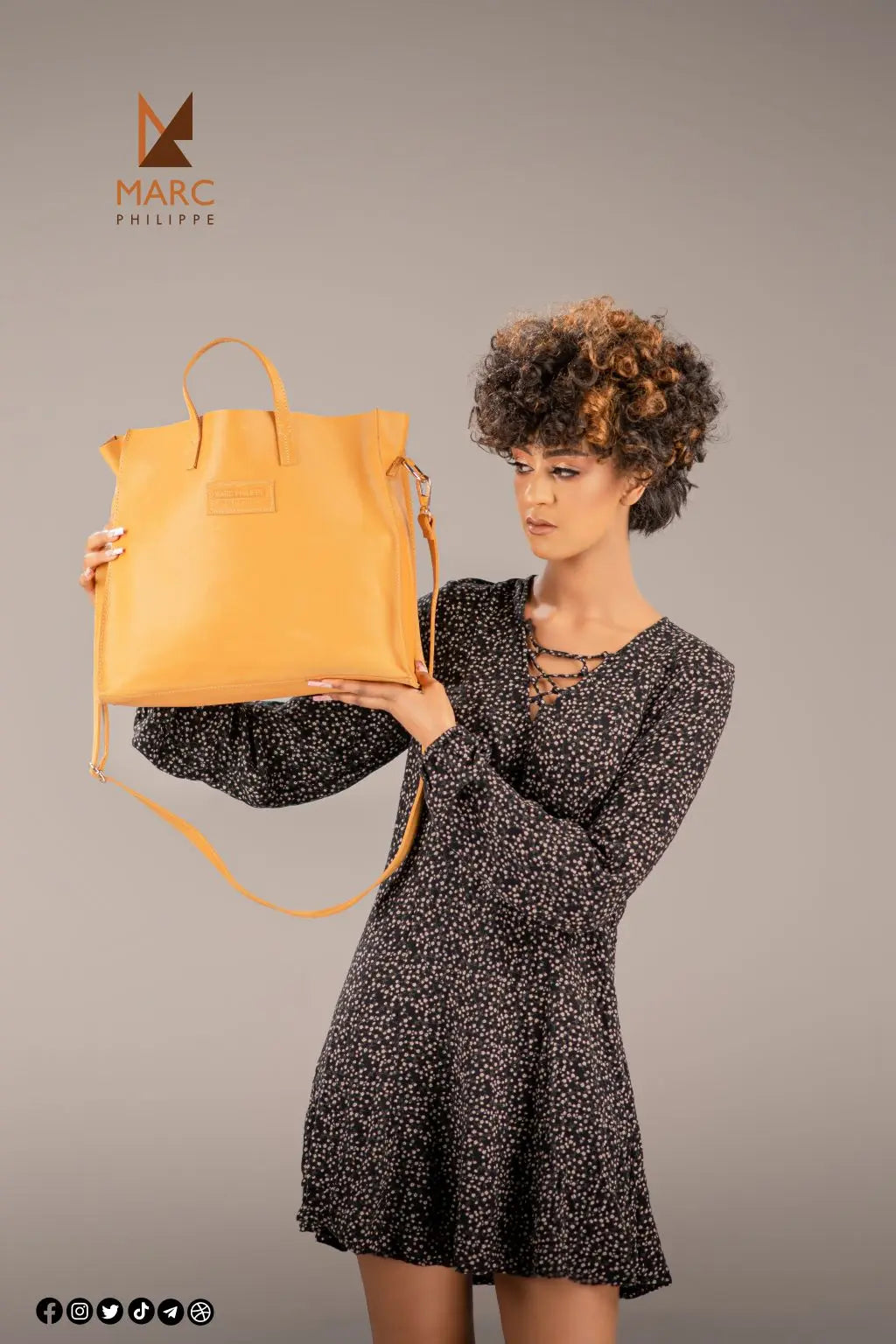ALYSE CAMEL - Sac à main en cuir type Cabas couleur Camel MARC PHILIPPE DESIGN