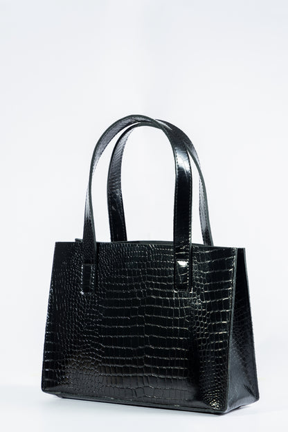 Sac à main en cuir style Croco noire