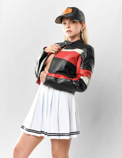 Blouson en cuir multicolore femme