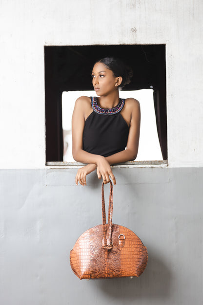 Sac à main grand en cuir style Croco