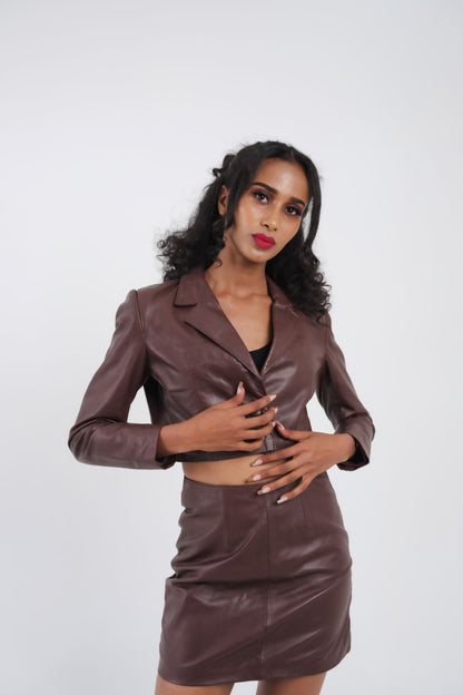 Ensemble minijupe et haut marron femme