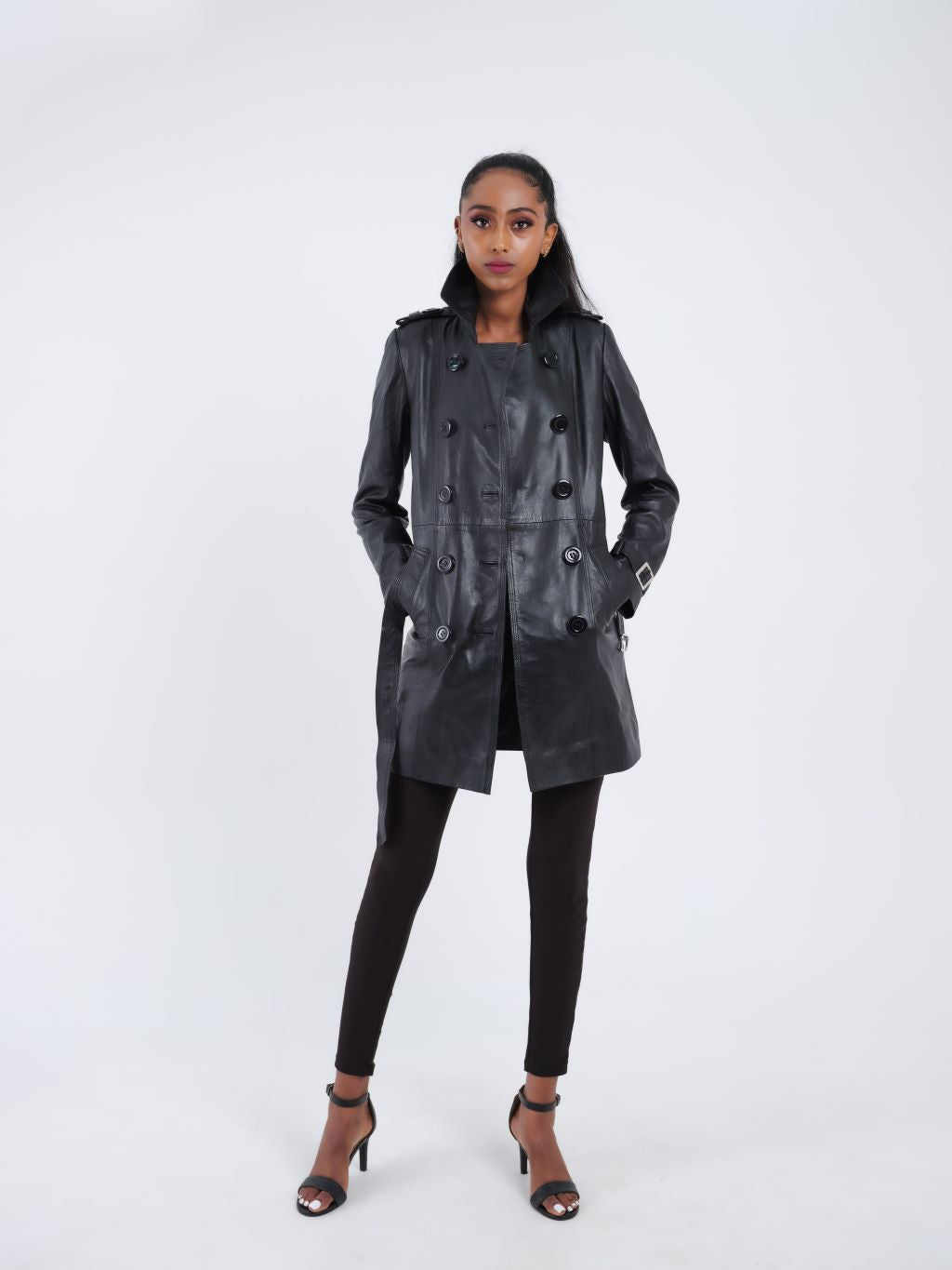 SHIRE - Manteau "Trench" en cuir noir