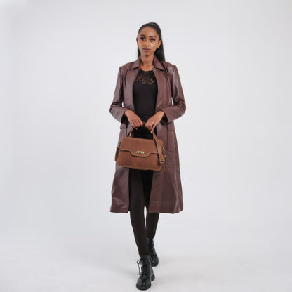 Manteau en cuir marron femme