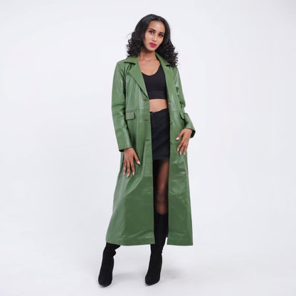 Manteau en cuir vert femme