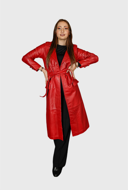 Manteau en cuir rouge femme
