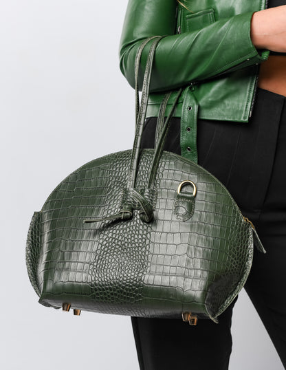 Sac à main moyen en cuir style Croco