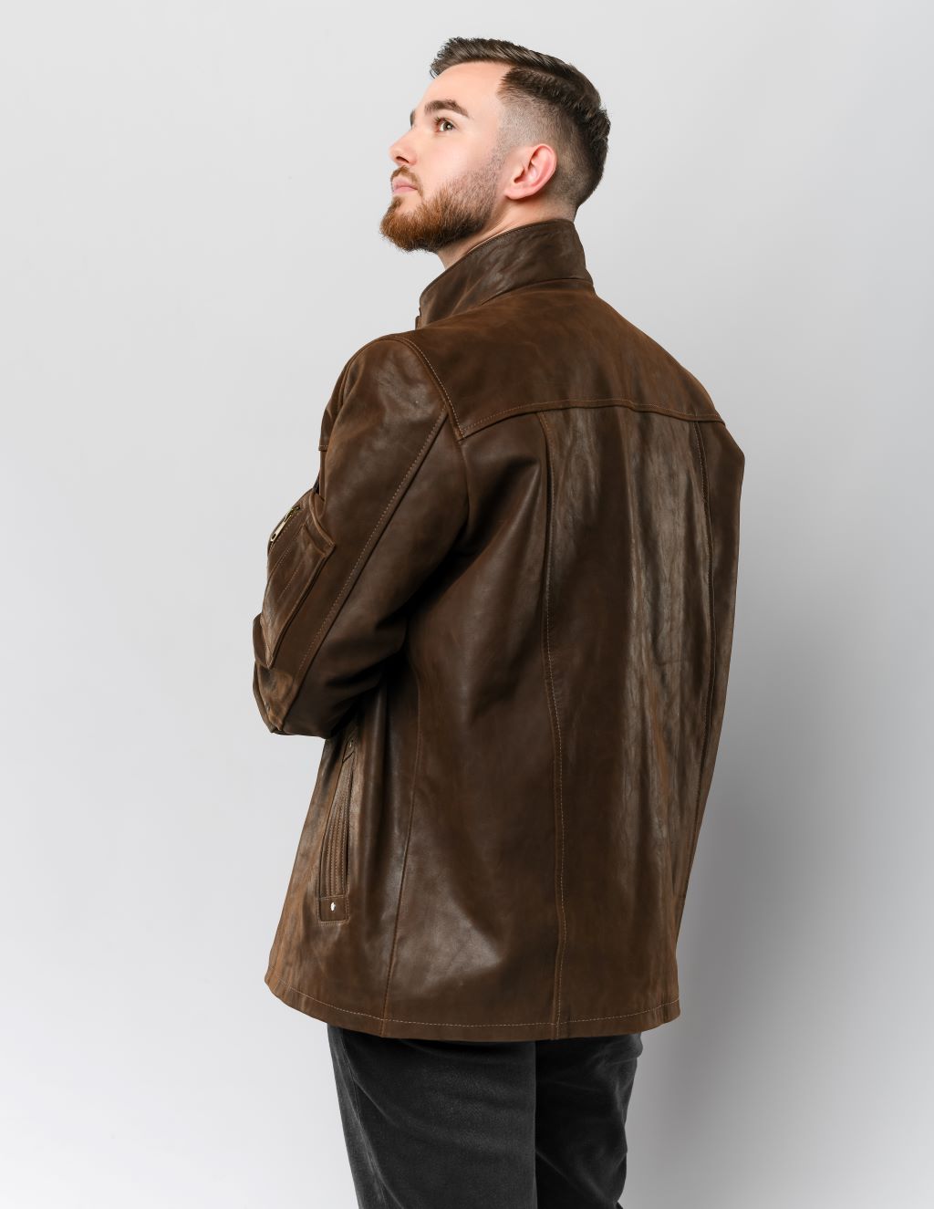 Veste militaire en cuir homme marron