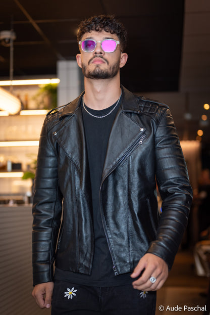 Veste en cuir noire homme