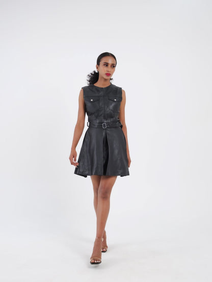 Robe en cuir noire femme