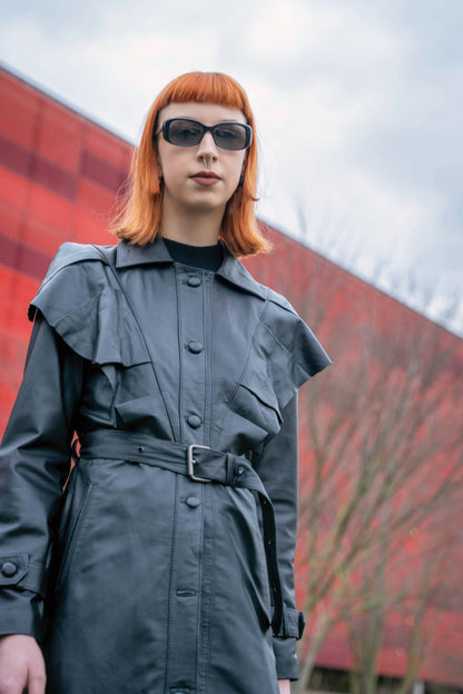 Manteau en cuir noire femme