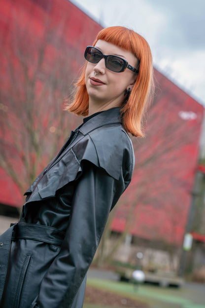 Manteau en cuir noire femme