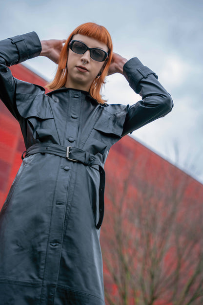 Manteau en cuir noire femme