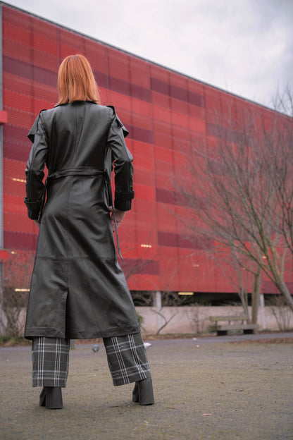 Manteau en cuir noire femme