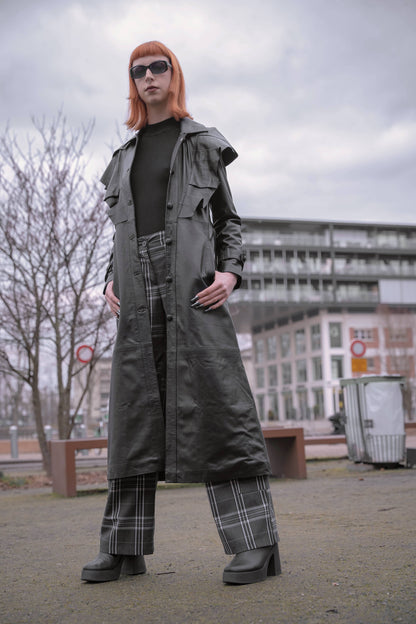 Manteau en cuir noire femme