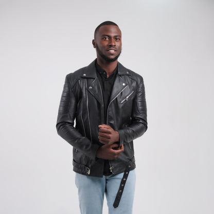 Veste en cuir noire homme