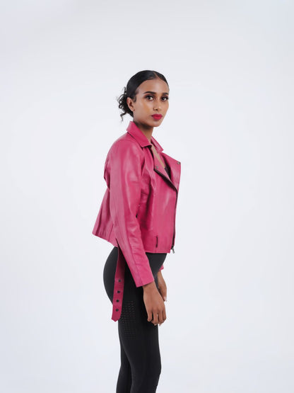 Blouson en cuir rose femme