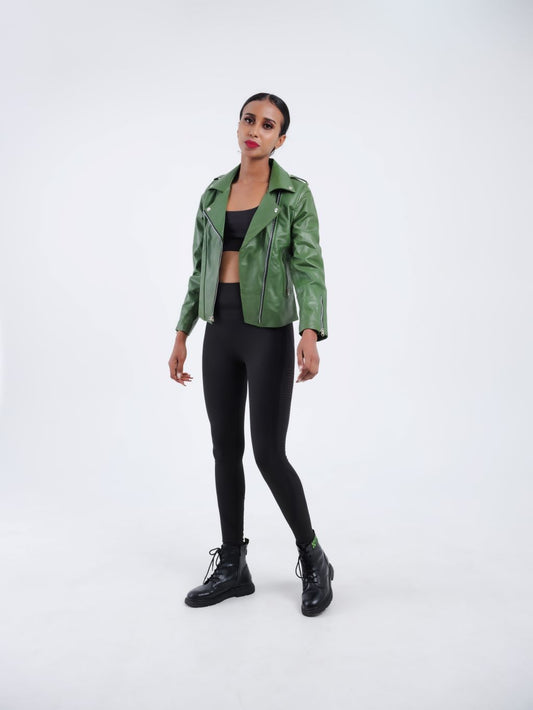Veste en cuir verte femme