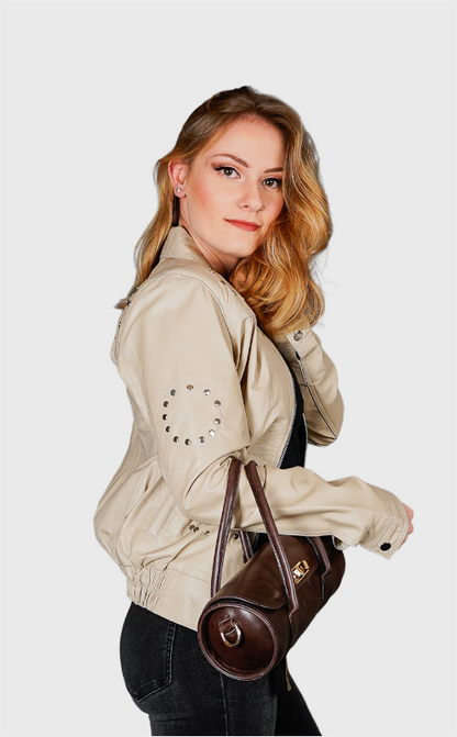 Veste en cuir blanche femme