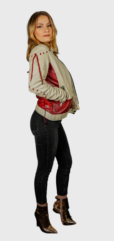 Veste en cuir blanche et rouge femme
