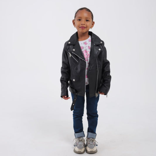 Veste en cuir motard noire enfant