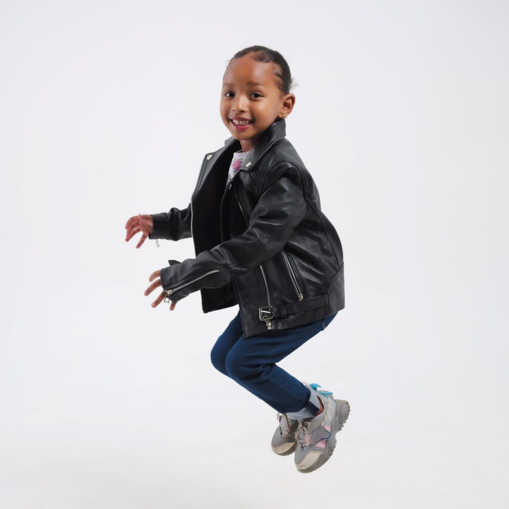 Veste en cuir motard noire enfant