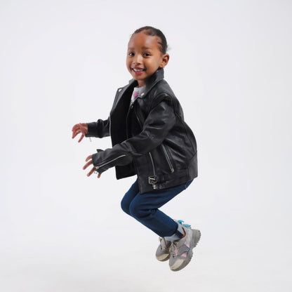Veste en cuir motard noire enfant