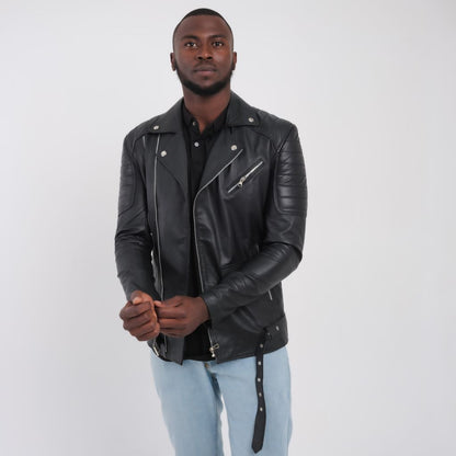 Veste en cuir noire homme