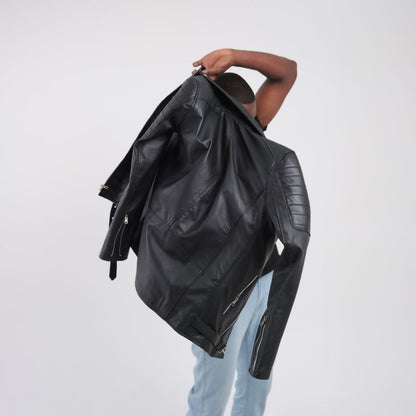 Veste en cuir noire homme