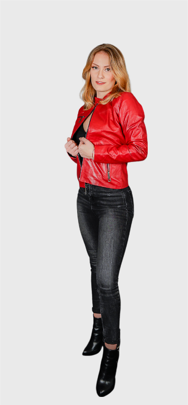 Veste en cuir rouge femme