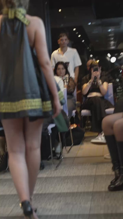 All Sizes Flared Leather Mini Dress – 100% Lambskin - Luxe Gold Embroidery - Ethical & Sustainable Handmade slow Fashion